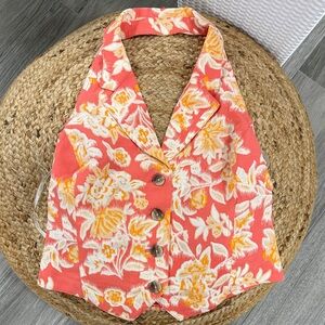 Jessica Simpson Coral Floral Halter Vest